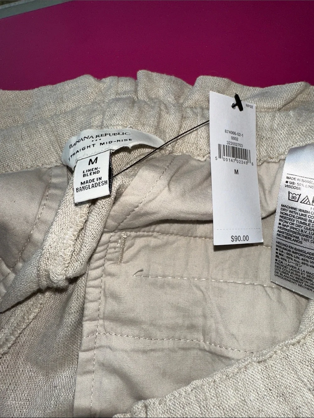 Banana Republic Beige Wide-Leg Linen-Blend Paperbag Waist Pants